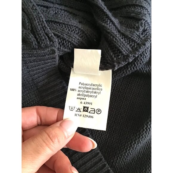 Venus Womens Black Cable Knit Sweater With Asymmetrical Hem & Button Detail Size - Picture 7 of 7